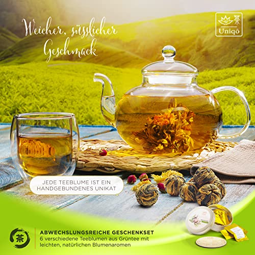 Teeblumen Geschenkset mit 6 Teerosen, Tee Set Geschenk für Frauen | Originelle Geschenkidee zu Weihnachten, Geburtstag oder jedem Anlass