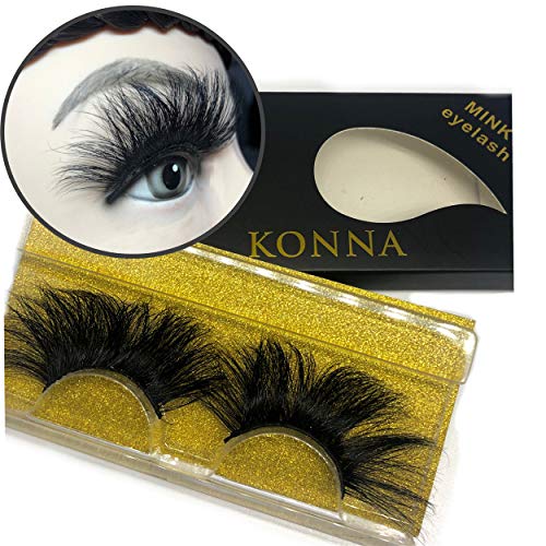 Konna 3D Mink False Eyelashes Lengthen Clutter Black Handmade Lashes 1 Pair Sets With Tweezer-D