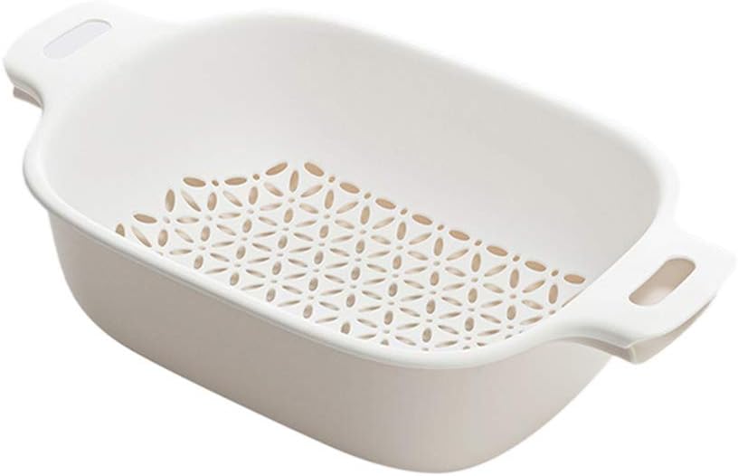 Household Kitchen Plastic Drain Basket Vegetable Fruit Storage Shelf Layer Strainer Beige