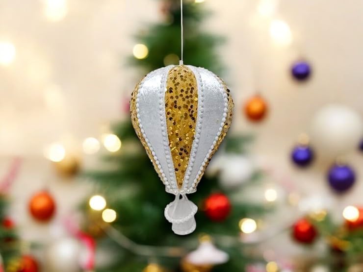 Heaven Sends Palline Di Natale A Forma Di Mongolfiera – Set Di 2 In Vetro Rosso E Oro Con Perline Cristallo, 16 Cm