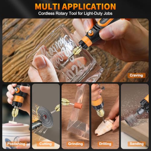 Image of Rotary Tool Kit Cordless 4V W / 105pcs Accessories, 3-Speed, USB-C | Orange Electric Mini Power Rotary Tool Max 15000RPM Battery Power & Charging for Polishing, Grinding, Cutting, Engraving