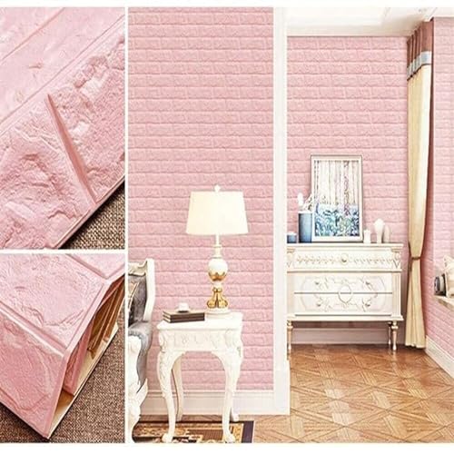 Image of KASHIVAL Self-Adhesive Waterproof PE Foam 3D Wall Panels Wallpaper Sticker for Bathroom, Living Room, Hotel and Home Decoration (70 x 70cm, Appx. 5.3Sq Feet) (JD Pink Brick)