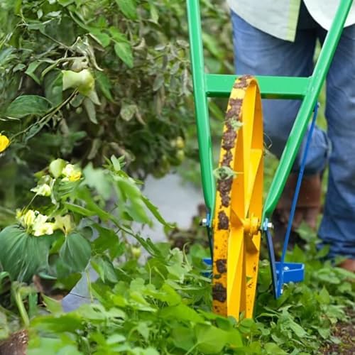 Mischief Green Manual Wheel Hoe (Cycle Kolpe) Push Type Weeder Tiller with 3 Attachments, Can be Used for Loosening The Soil, Digging The Trench & Weeding, Wheel Hoe for Agriculture