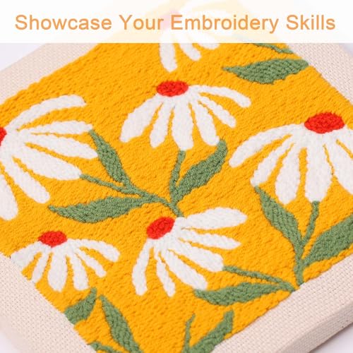 Image of REEWISLY Embroidery Starter Kits for Beginner Kids,Punch Needle Fabric with Pattern,Threader, Yarns,Pinch Needle, Embroidery Hoops & Rug Punch