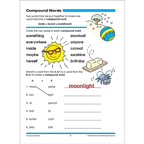 School Zone - Spelling Puzzles Workbook - 32 Pages, Ages 6 to 8, 2nd Grade, Plurals, Blends, Vowels, Consonants, Compound Words, and More (School Zone I Know It!® Workbook Series) (I Know It! Books) 5 51oJ3t0ovML