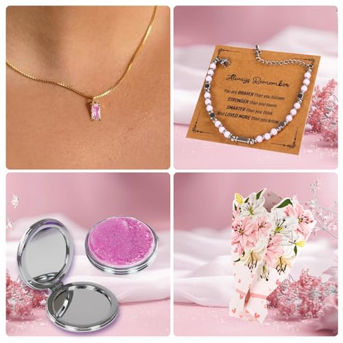 Unique Birthday Gifts for Tween Teen Girls - 40 PCS Trendy Stuff Gifts Set for Teen Girls, Makeup Brushes Makeup Bag Birthday Gift Ideas Gift Set for Her Mom Sister Wife Best Friend(Pink) - Image 4