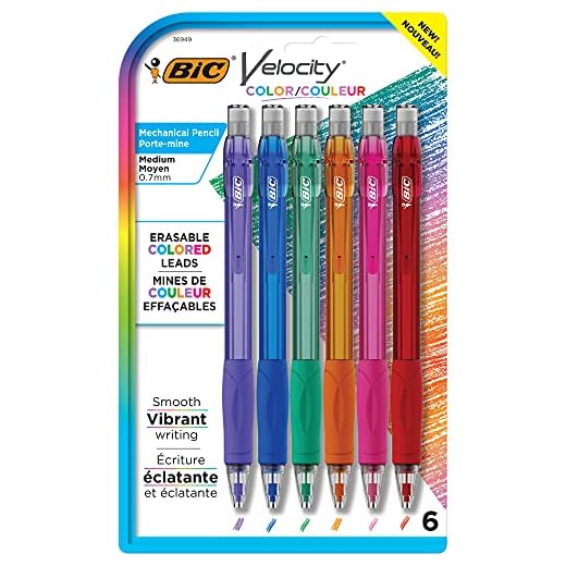 BIC Velocity Mechanical Pencils with Colored Leads, Medium Point (0.7 mm), 6-Count Pack, Perfect for Drawing and Journaling (MV7CP61-AST)