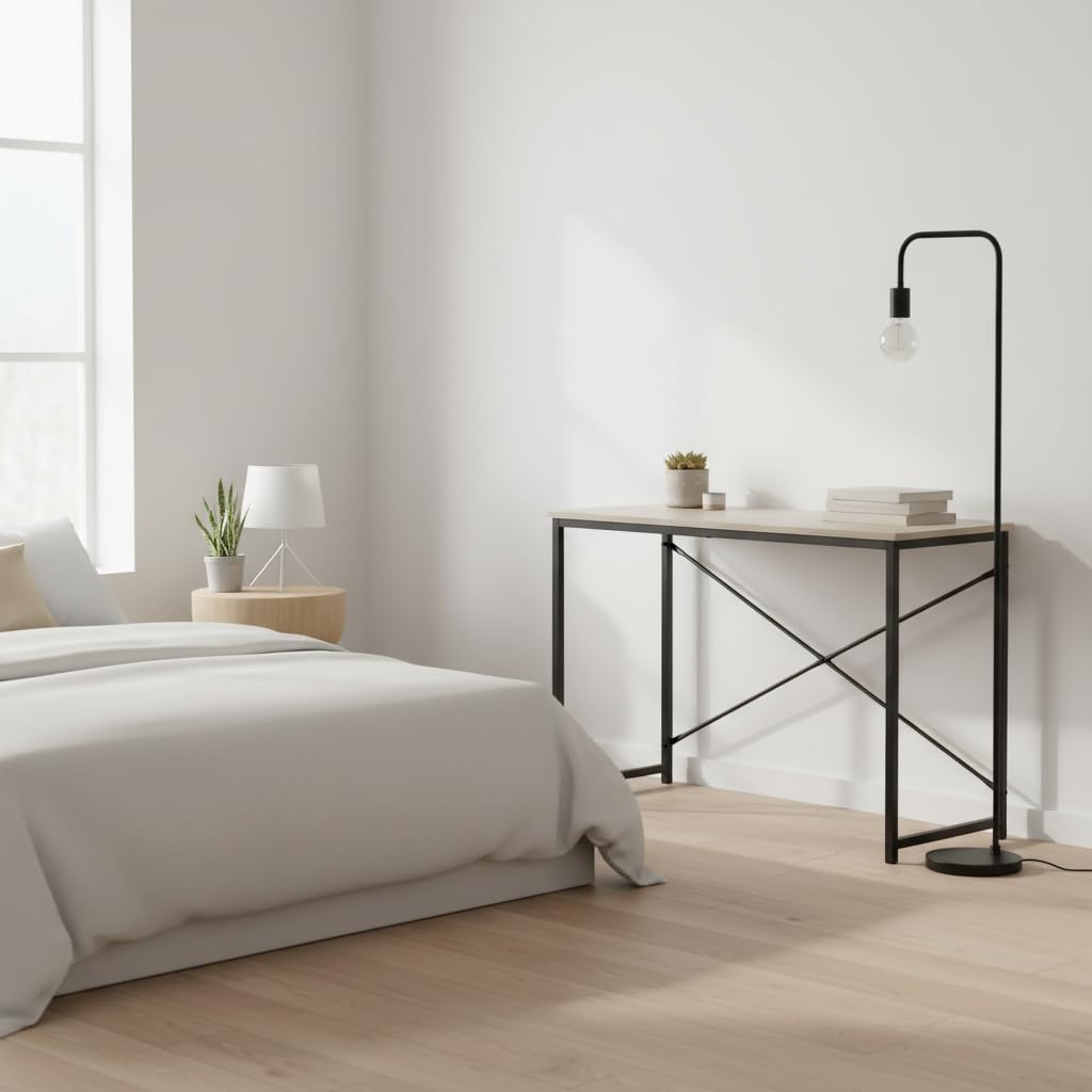 MOBLEKIT | Mesa Auxiliar Metal y Madera Negra 100x40x72 cm, Escritorio Auxiliar con Estructura Negra, Mesa Rectangular para Oficina, Salón o Dormitorio, Mueble Funcional y Estable para Hogar Moderno