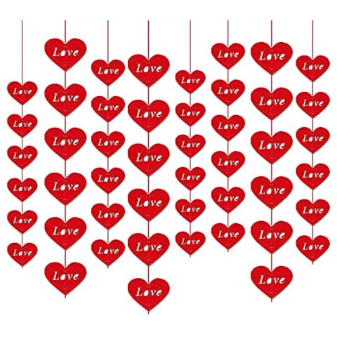 Valentines Day Decorations - 80 PCS Red Garland Hanging String Hearts Hanging Heart Wall Decor Valentines Day Decor for Home Office Wedding Anniversary Birthday Party Cover