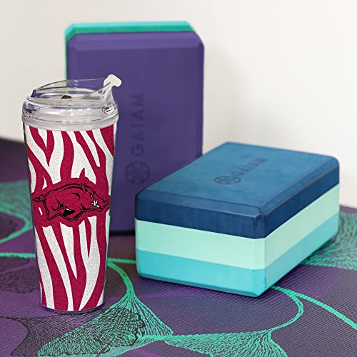 Image of Rico Industries NCAA Glitter 24oz Acrylic Glitter Tumbler with Hinged Lid, Officially Licensed Double Wall Tumbler with Straw