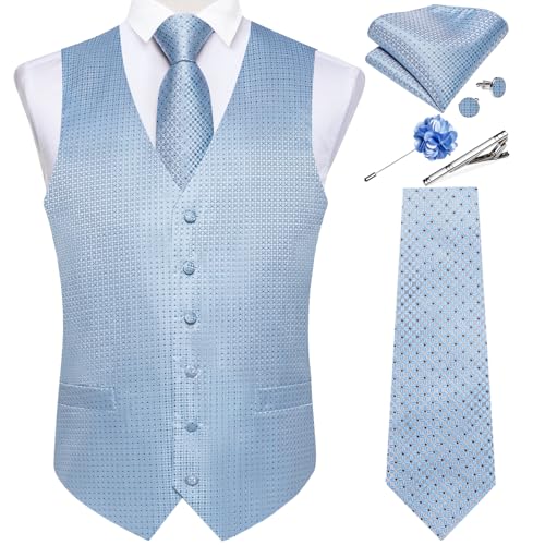 Image of DiBanGu Mens Vest and Tie Set Formal Paisley Waistcoat and Necktie Pocket Square Cufflinks Silk Suit Vest for Tuxedo Wedding