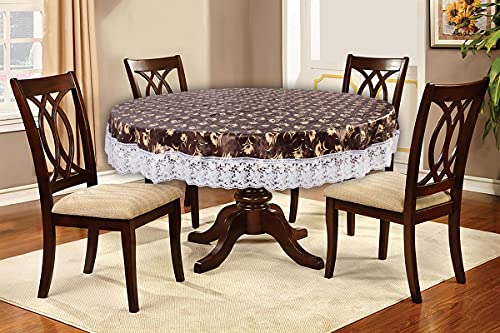 Image of The Furnishing Tree Round Shape 4 Seater Table Cover WxL 60x60 inches with White Border lace