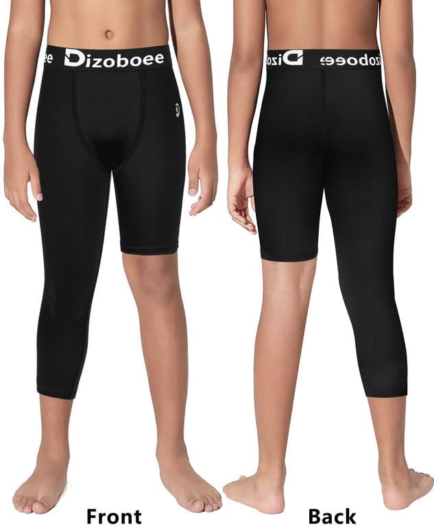 Youth Boys Compression Pants One Leg 3/4 Athletic Leggings for Sports Kids Basketball Tights Football Baseball Pants - Image 2