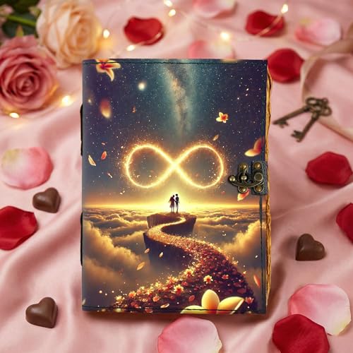Image of Mr KRAFT Handcrafted A5 120 GSM Premium White Paper Infinite Love Couple UV Print Diary Leather Journal With Unique Love Print Writing Diary Notebook Unruled Diaries For velentine gift -5x7(Infinite2)