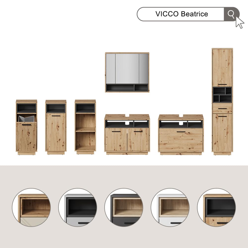 Vicco armadietto con specchio Beatrice, Cachemire/Rovere artigianale, 80 x 72 cm