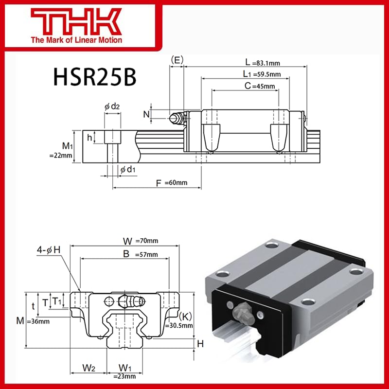 THK Linear Carriage HSR25 HSR25B HSR25BUU/SS HSR25B1UU/SS GK Block
