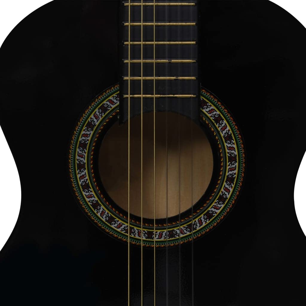 Guitarra clásica para principiantes y niños, 1/2 pulgadas, 34 pulgadas, color negro, con funda de madera de tilo y cuerda de nailon para escuela, enseñanza, jugar y practicar en escenarios y