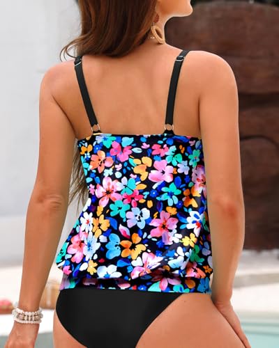 Image of Yonique Womens Blouson Tankini Top No Bottom Loose Fit Swim Top Modest Tank Top