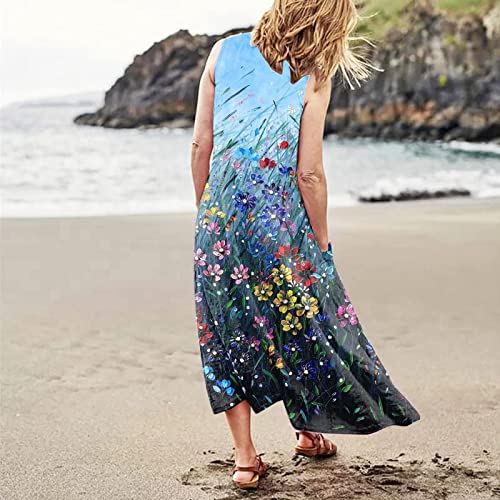 Plus Size Cotton Linen Summer Dresses for Curvy Women 2025 Sleeveless Maxi Vacation Beach Sundresses with Pockets