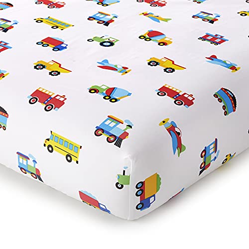 Wildkin Kids 100% Cotton Twin Sheet Set For Boys & Girls, Bedding Set Includes Top Sheet, Fitted Sheet, And One Standard Pillow Case, Bed Sheet Set For Cozy Cuddles (Trains, Planes & Trucks) #TOP4