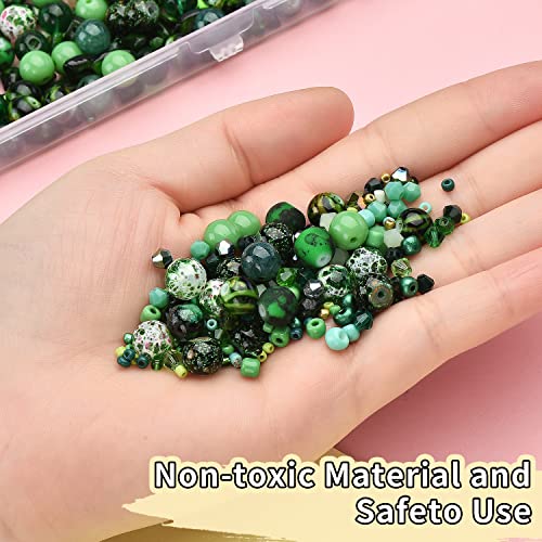 Image of Glass Beads Jewelry Making Kit, Fresh Green Color-900pcs Include 8mm Assorted Beads, 4mm Bicone Crystal Beads, 2-4mm Spacer Seed Beads for DIY Bracelet, Earring Necklace Pendants Making Supplies