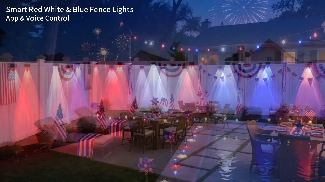 Image of Brizled Smart Fence Lights, RGBCW Outdoor Color Changing Deck Lights APP & Voice Controlled, 32.8ft Music Sync Orange Purple Fence Lighting Smart Lighting IP65 Waterproof for Halloween Christmas Decor