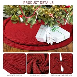 Knitted Christmas Tree Skirt 48 inches Red Cable Knit Christmas Tree Skirt Thick Rustic Farmhouse Christmas Tree Skirt Decorations Xmas Holiday Home Party DecorBurgundy