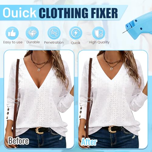 Image of Stitch Gun for Clothes - Handheld Stitch Gun Quick Clothing Fixer - Tagging Gun for Clothing, Sewing Kit-Includes 6 Needle, 1000 Black Fasteners & 1000 White Fasteners (Blue White)