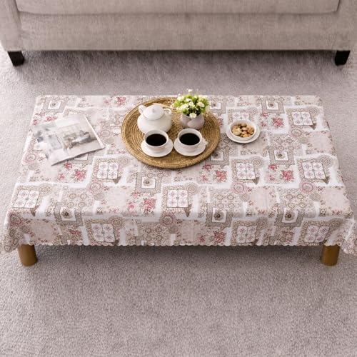 Image of Dakshya Industirs PVC Waterproof Table Cover 36x54 Inch Floral Printed Center Table Cover Washable Plastic Table Sheet Oilproof Dining Table Cover for Coffee Table Living Room Home (Smart Blossom)