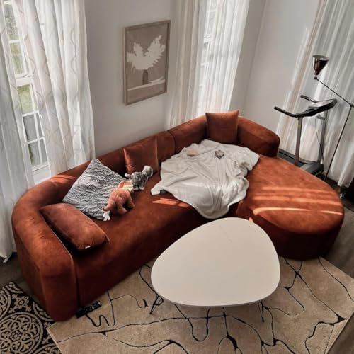 Acanva Luxury Modern Tight Curved Back Velvet Sofa, Minimalist Style Comfy Couch for Living Room Apartment, L-Shape Right Chaise, Tangerine - Image 3