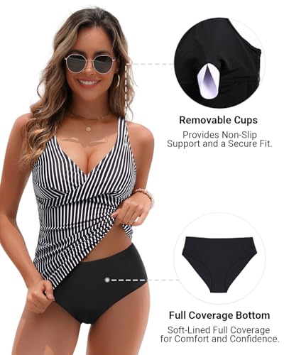 Image of Yonique Tankini Swimsuits for Women Tummy Control Bathing Suits Two Piece Tankini Tops with Bikini Bottoms Twist Swimwear