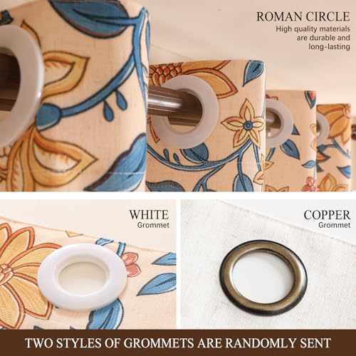 Image of ISAENNE Designer Vintage Linen Printed Curtain,2 Panels,87 inchx65 inch-Estevan B