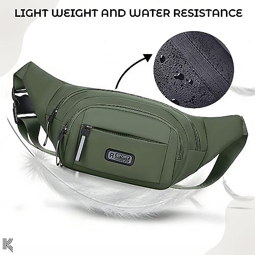 Image of Kraptick Premium Unisex Waist Bag for Men and Women - Stylish Hip Bag, Fanny Pack, Travel Money Belt (Green)