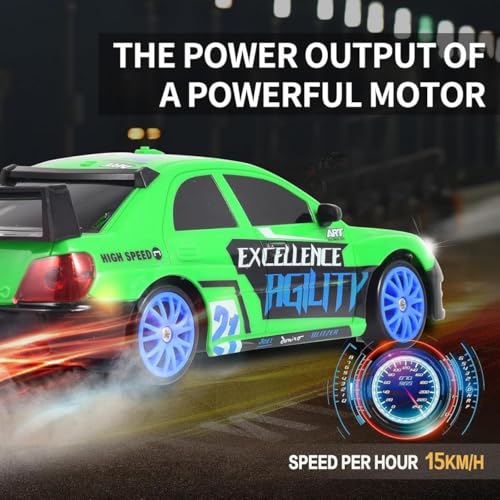 Image of Rc Drift Remote Control Car 1:24 Scale, High-Speed, 4Wd, Led Lights, Rechargeable Racing Car, Drifting Tires, 2.4Ghz, for Kids (1:24 RC Drift - Green)
