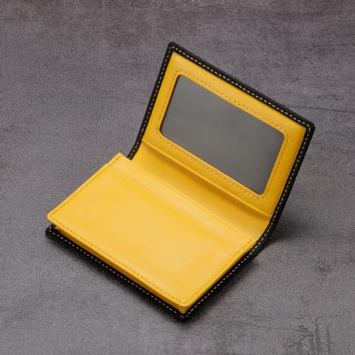 Image of HISCOW Full Grain Leather Business Card Holder Case | Minimalist EDC wallet, gusset holds 25 cards, ID window, fits folded bills, bifold profile, premium gifts for men & women