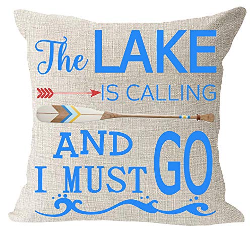 The Lake is Calling and I Must Go Wave Boat Paddle Cotton Linen