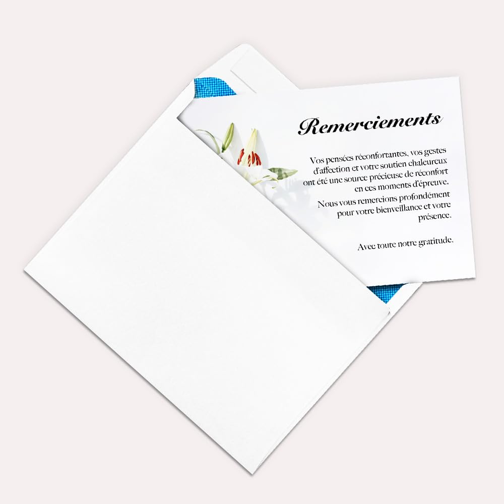 Lot de 30 Cartes Remerciement Deuil Condoléances Obsèques avec Enveloppes Format A6 Fleur de lys