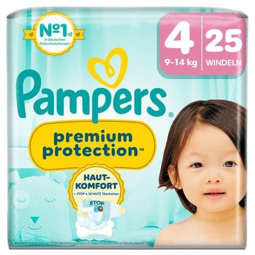 Pampers Premium - Protección de 4, 25 capas, 9 kg-14 kg, doble protección para la piel y contra fugas