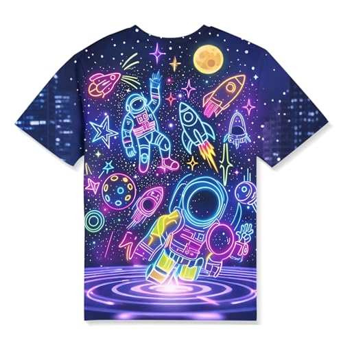 Image of Linnhoy Kids 3D Print Fashion Graphic T-Shirts for Boys Girls 6-16 Years | Unisex Colorful Short Sleeve, Crewneck, Breathable Fabric, Suitable for Daily Sport Festival Wear