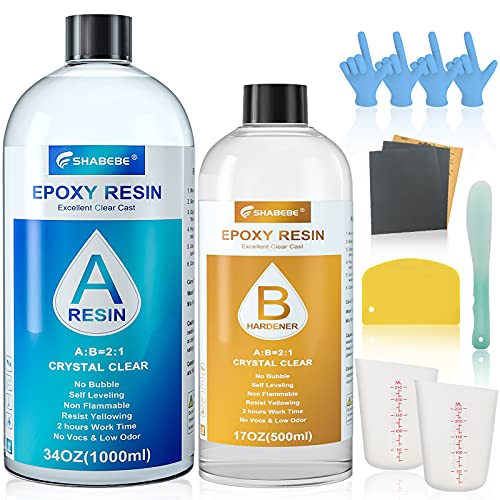 Epoxy Resin-51oz Deep Pour Epoxy Resin Kit-2 to 4 Inches-Liquid Glass Epoxy Resin,Crystal Clear Epoxy Resin, Self Leveling, Casting and Coating for River Table Art Jewelry with DIY Tools(2:1 Mix)