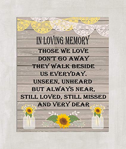 Wedding Table Sign - In Loving Memory Wedding Sign 8x10 Sunflowers and Mason