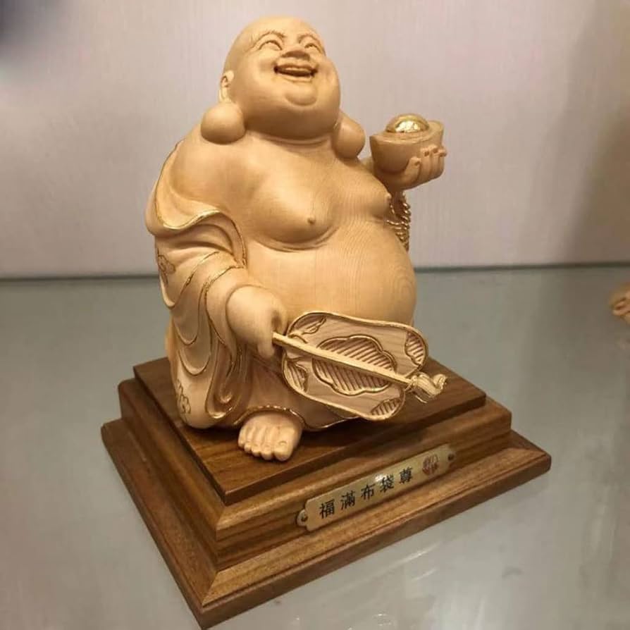 木彫り仏像、七福神置物、布袋様高級木彫り Amazon.co.jp: 仏像 木彫り 布袋様の置物 ツゲ製高級木彫り