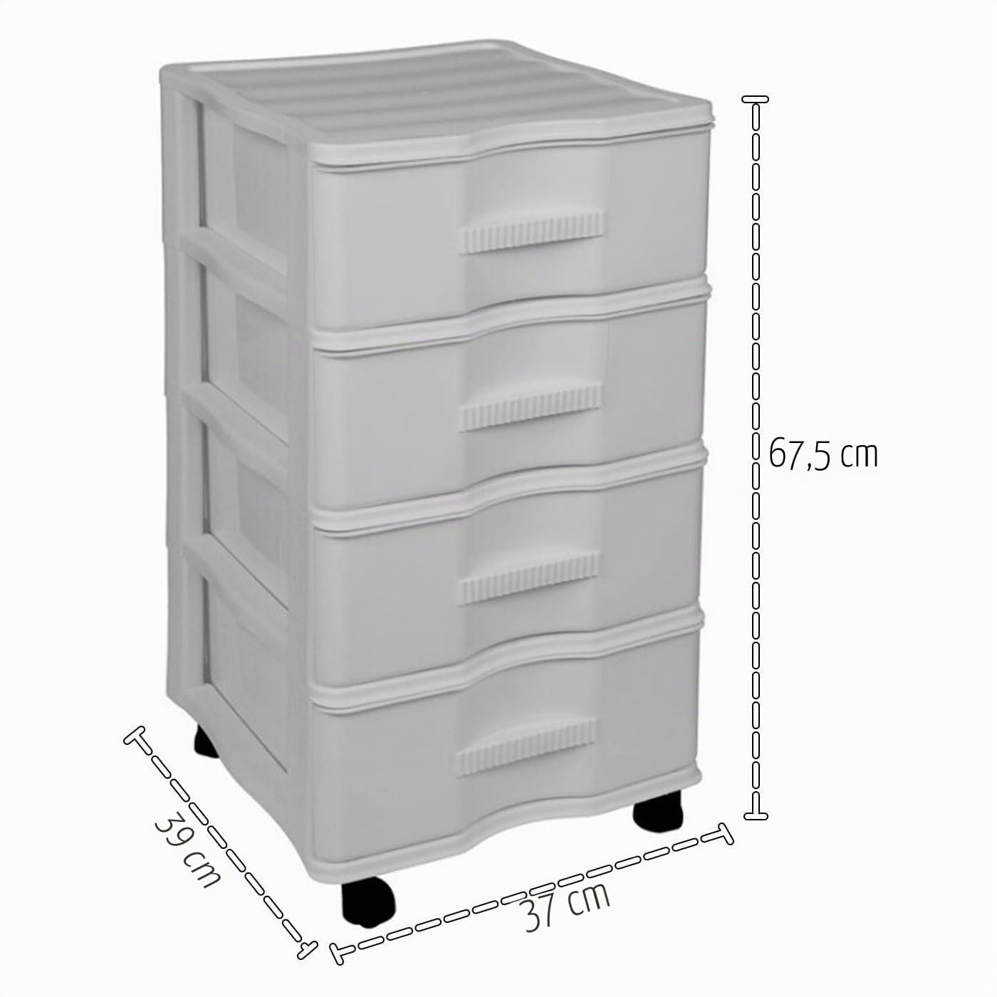 Acan Tradineur - Cassettiera in plastica con ruote, modello Wagon, 4 cassetti, torre multiuso, ufficio, casa, prodotta in Spagna (grigio chiaro - 67,5 x 37 x 39 cm)