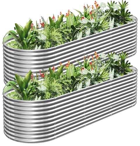 FRIZIONE 2pcs 9 in 1 Tall 8x2ft Galvanized Raised Garden Bed Outdoor,Steel Garden Bed for Vegetables,Above Ground Garden Box for Flower,Metal Raised Beds for Gardening