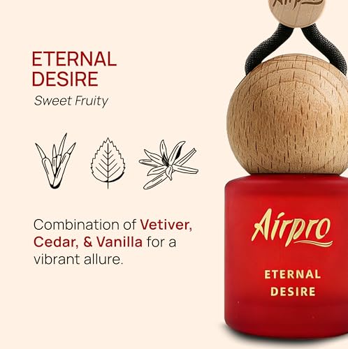Image of Airpro Veil Eternal Desire Wooden Hanging Car Air Freshener | Sweet & Fruity Car Perfume Hanging Pod | Glass Bottle with Wooden Diffuser | Long Lasting Luxury Car Perfume | Natural Fragrance | 8ml