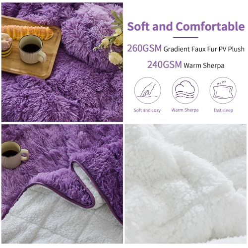 Image of yescool Weighted Blanket for Adults (15 lbs, 60 inch x 80 inch, Eggplant) Heavy Blanket for Sleeping Perfect for 140-160 lbs, Queen Size Faux Fur Blanket with Premium Glass Bead, Machine Washable