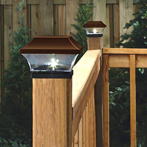 NOMA Solar Post Lights | Waterproof Outdoor Cap Lights for 4 x 4 Wooden Post, Deck, Patio, Garden, Decor or Fence | Warm White LED Lights, 8-Pack (Bronze)