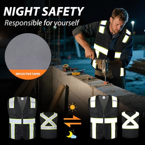 Image of Class 2 Safety Vest with Zipper Front and multiple Pockets, High Visibility Vest, Meets ANSI /ISEA Standards