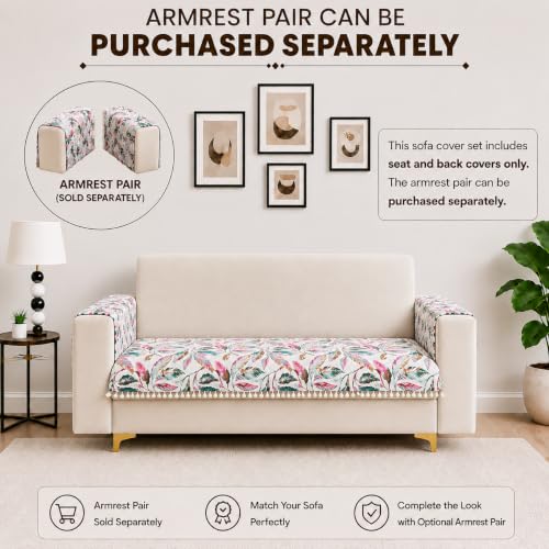 Image of Homerz Premium Printed Quilted Velvet Sofa Slip Cover Protector with Tassels, Sofa Mat, Exact Size, Antislip Cover (Multileaf, 2 Seater, Half)