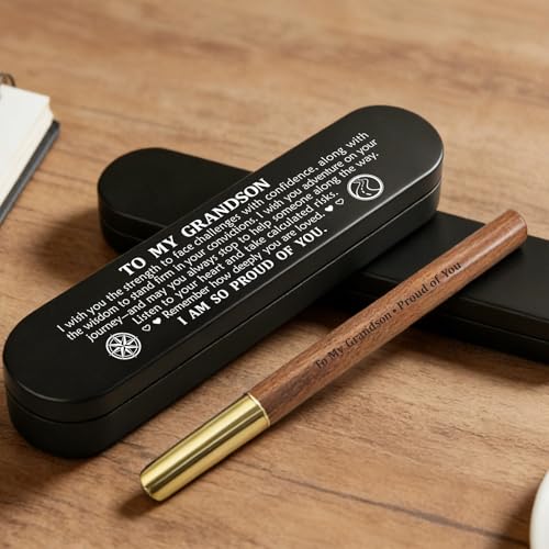 Bolígrafo de gel negro grabado en madera con estuche de metal miniatura 5